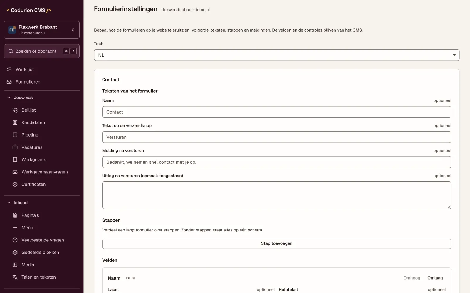 Formulierinstellingen: velden, teksten en wie een melding krijgt