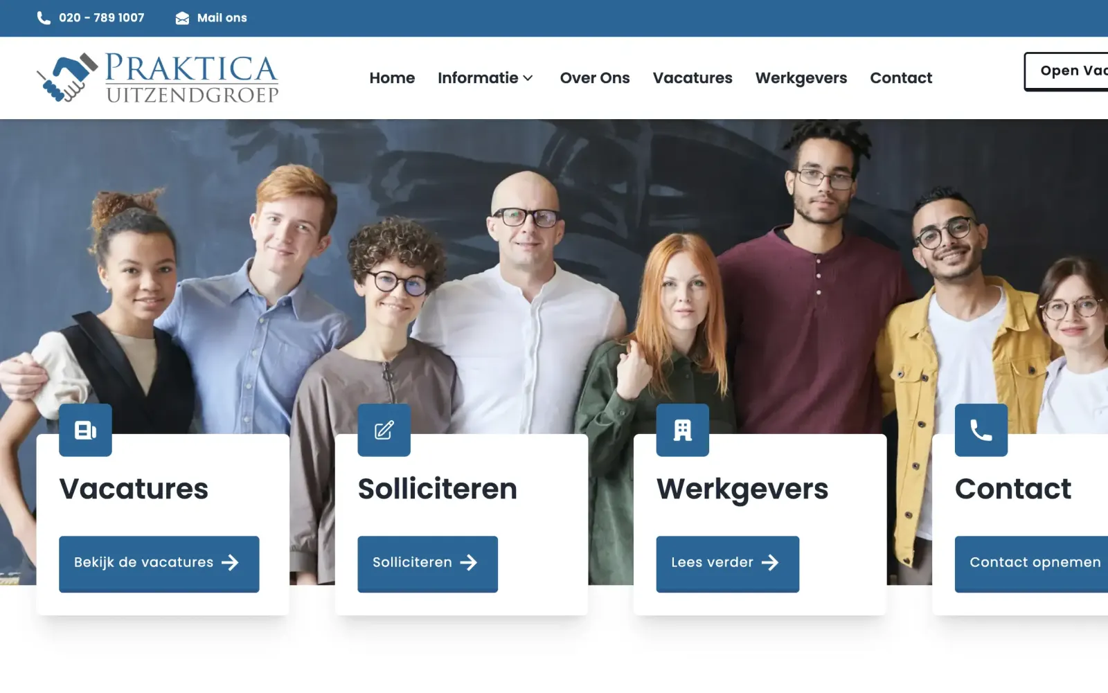 De vorige website van Praktica Uitzendgroep